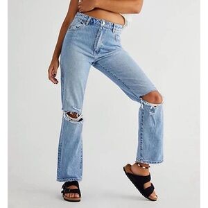 ROLLA'S Light Wash Straight Leg Jeans with Distressed Details